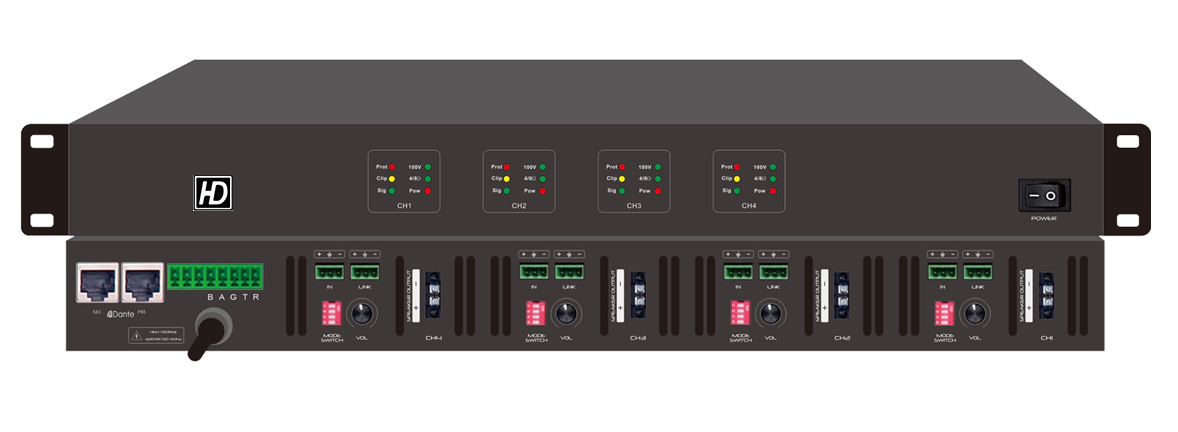 HD DA-4300 數位式DANTE 4CH 8歐姆高壓兩用多功能擴大機 1